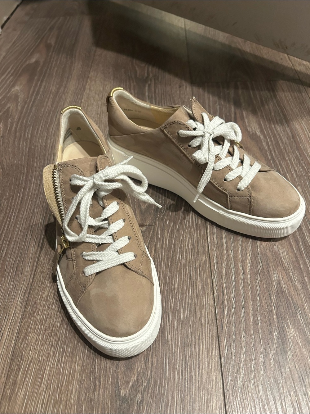 Paul Green Taupe Suede Lace-Up Platform Sneakers with White Soles